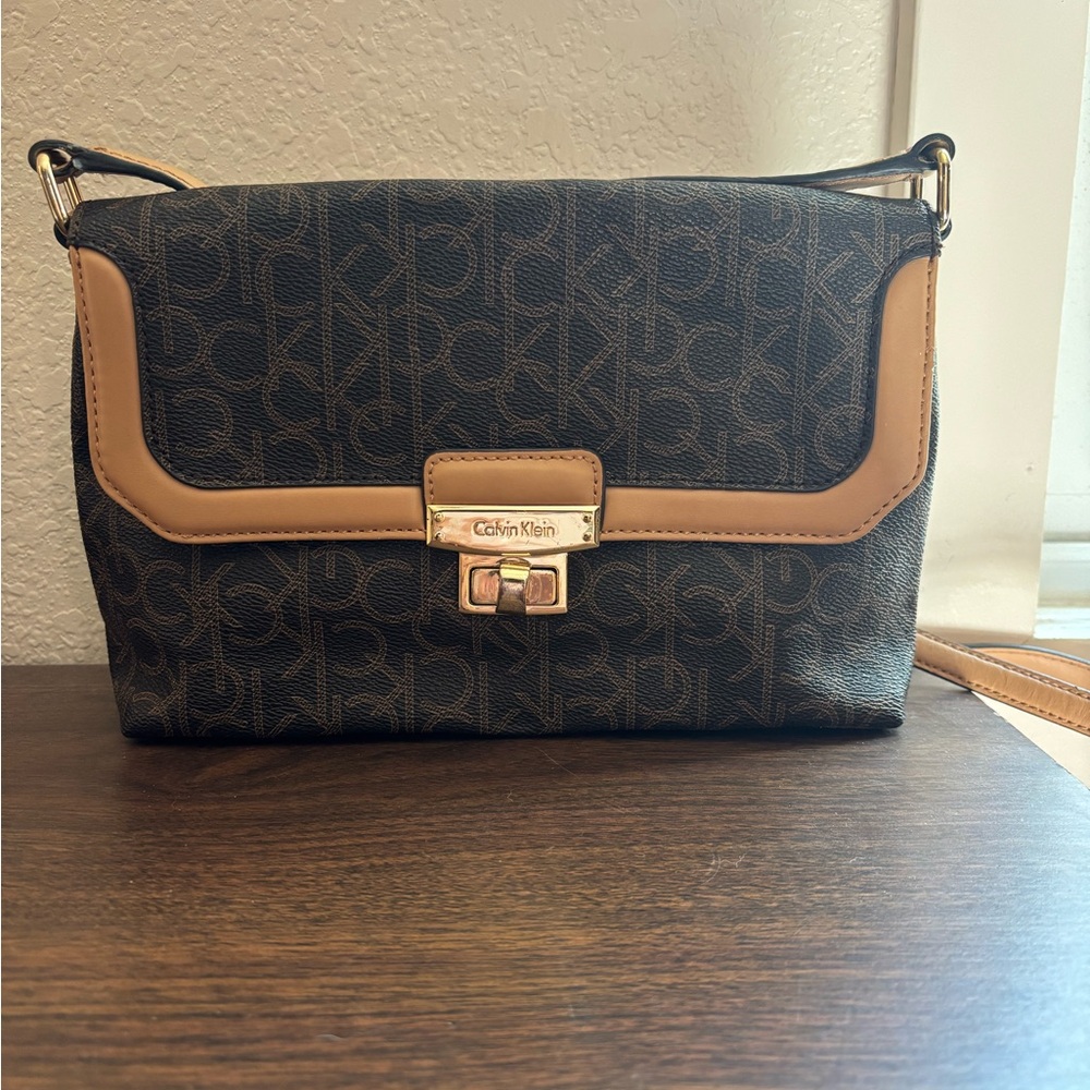 Calvin Klein Black and Tan Crossbody Bag